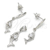 Juego de Arete y Dije de Adulto 10.337.0008 Plata Rodinada, Diseño de Delfín, con Zirconia Cubica Blanca, Pulido, Rodinado