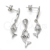 Juego de Arete y Dije de Adulto 10.337.0008 Plata Rodinada, Diseño de Delfín, con Zirconia Cubica Blanca, Pulido, Rodinado