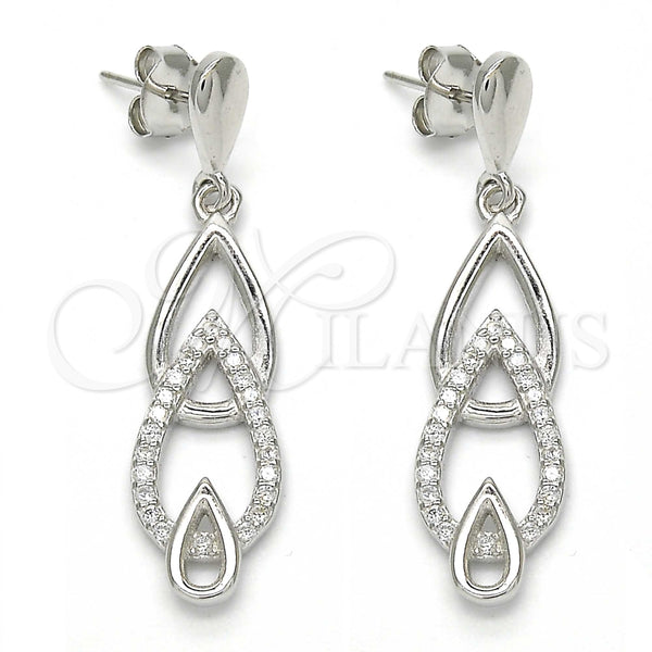 Arete Largo 02.337.0002 Plata Rodinada, Diseño de Gota, con Zirconia Cubica Blanca, Pulido, Rodinado