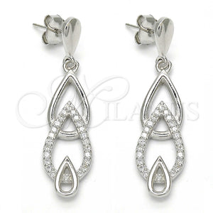 Arete Largo 02.337.0002 Plata Rodinada, Diseño de Gota, con Zirconia Cubica Blanca, Pulido, Rodinado