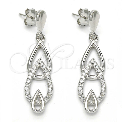 Arete Largo 02.337.0002 Plata Rodinada, Diseño de Gota, con Zirconia Cubica Blanca, Pulido, Rodinado