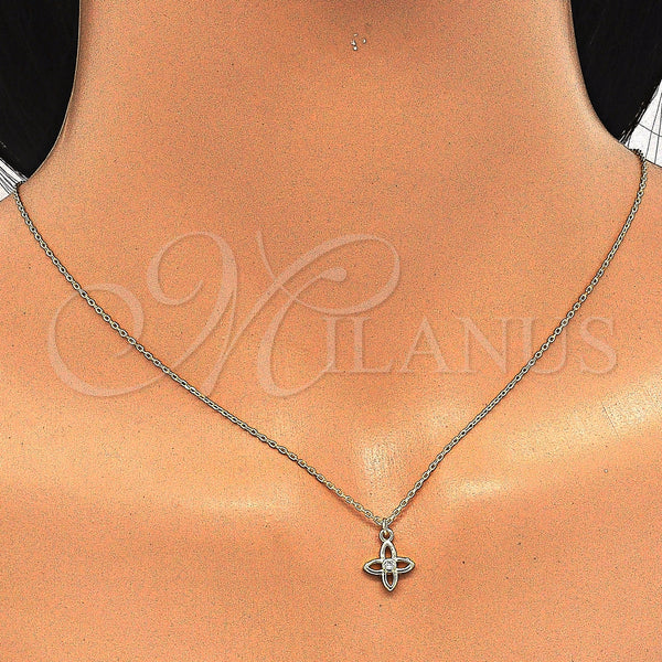 Collares con Dije 04.337.0007.1.16 Plata Rodinada, Diseño de Flor, con Zirconia Cubica Blanca, Pulido, Tono Dorado (Grosor 01 MM, 16 Pulgadas de Largo)