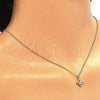 Collares con Dije 04.337.0007.1.16 Plata Rodinada, Diseño de Flor, con Zirconia Cubica Blanca, Pulido, Tono Dorado (Grosor 01 MM, 16 Pulgadas de Largo)