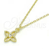 Collares con Dije 04.337.0007.1.16 Plata Rodinada, Diseño de Flor, con Zirconia Cubica Blanca, Pulido, Tono Dorado (Grosor 01 MM, 16 Pulgadas de Largo)