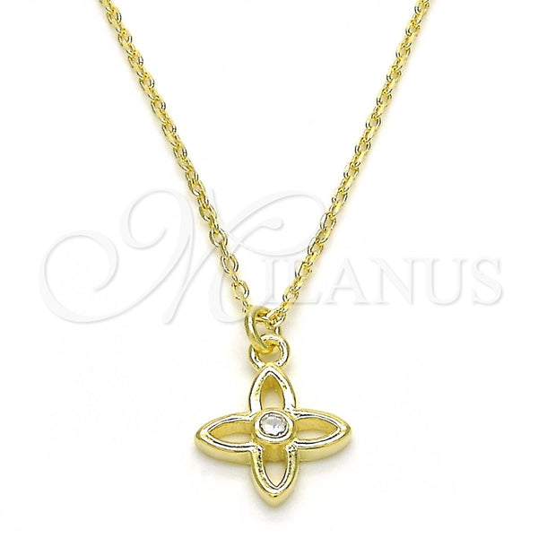 Collares con Dije 04.337.0007.1.16 Plata Rodinada, Diseño de Flor, con Zirconia Cubica Blanca, Pulido, Tono Dorado (Grosor 01 MM, 16 Pulgadas de Largo)