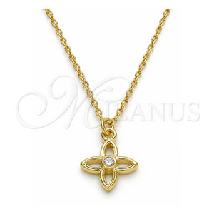 Collares con Dije 04.337.0007.1.16 Plata Rodinada, Diseño de Flor, con Zirconia Cubica Blanca, Pulido, Tono Dorado (Grosor 01 MM, 16 Pulgadas de Largo)