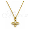 Collares con Dije 04.337.0007.1.16 Plata Rodinada, Diseño de Flor, con Zirconia Cubica Blanca, Pulido, Tono Dorado (Grosor 01 MM, 16 Pulgadas de Largo)