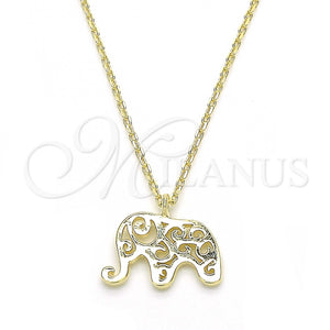 Collares con Dije 04.337.0010.1.16 Plata Rodinada, Diseño de Elefante, Pulido, Tono Dorado (Grosor 01 MM, 16 Pulgadas de Largo)