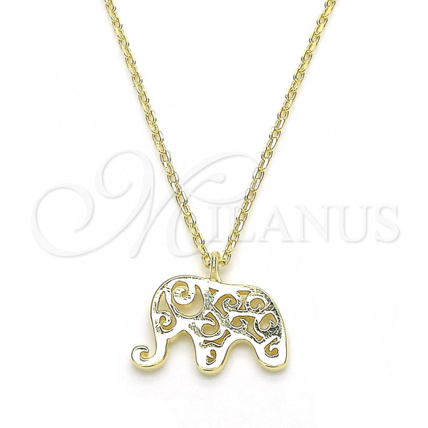 Collares con Dije 04.337.0010.1.16 Plata Rodinada, Diseño de Elefante, Pulido, Tono Dorado (Grosor 01 MM, 16 Pulgadas de Largo)