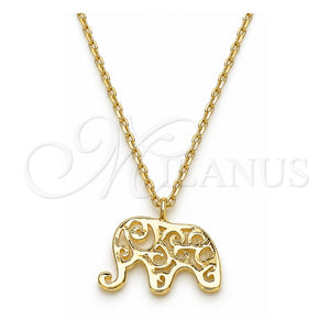 Collares con Dije 04.337.0010.1.16 Plata Rodinada, Diseño de Elefante, Pulido, Tono Dorado (Grosor 01 MM, 16 Pulgadas de Largo)