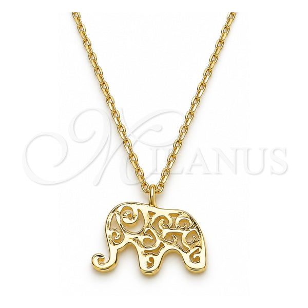 Collares con Dije 04.337.0010.1.16 Plata Rodinada, Diseño de Elefante, Pulido, Tono Dorado (Grosor 01 MM, 16 Pulgadas de Largo)