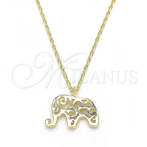 Collares con Dije 04.337.0010.1.16 Plata Rodinada, Diseño de Elefante, Pulido, Tono Dorado (Grosor 01 MM, 16 Pulgadas de Largo)