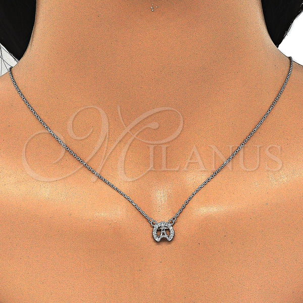 Collares con Dije 04.337.0012.16 Plata Rodinada, Diseño de Torre Eiffel, con Zirconia Cubica Blanca, Pulido, Rodinado (Grosor 01 MM, 16 Pulgadas de Largo)