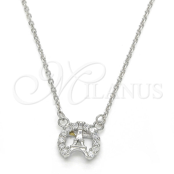 Collares con Dije 04.337.0012.16 Plata Rodinada, Diseño de Torre Eiffel, con Zirconia Cubica Blanca, Pulido, Rodinado (Grosor 01 MM, 16 Pulgadas de Largo)