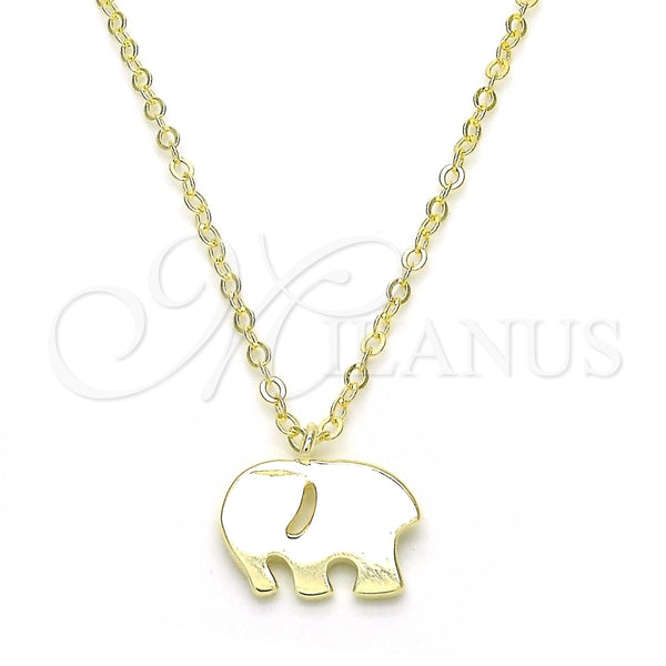Collares con Dije 04.337.0014.1.16 Plata Rodinada, Diseño de Elefante, Pulido, Tono Dorado (Grosor 01 MM, 16 Pulgadas de Largo)