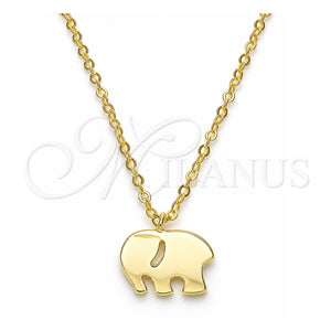 Collares con Dije 04.337.0014.1.16 Plata Rodinada, Diseño de Elefante, Pulido, Tono Dorado (Grosor 01 MM, 16 Pulgadas de Largo)