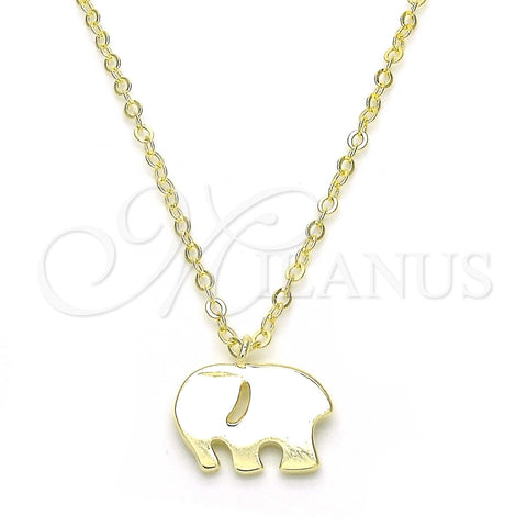 Collares con Dije 04.337.0014.1.16 Plata Rodinada, Diseño de Elefante, Pulido, Tono Dorado (Grosor 01 MM, 16 Pulgadas de Largo)