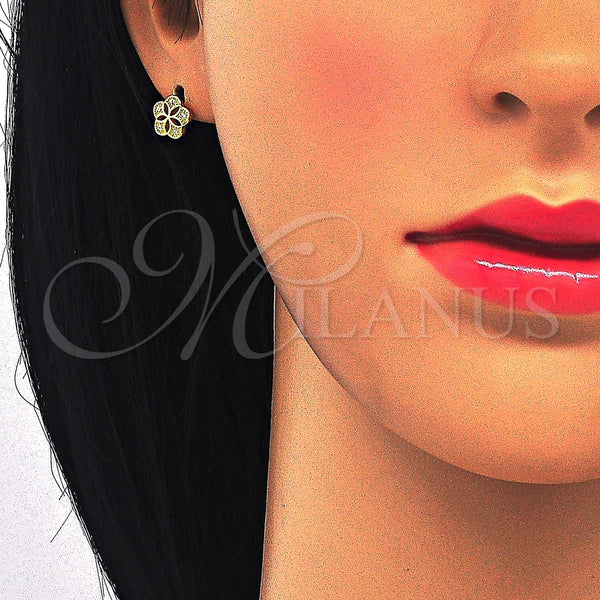 Arete Dormilona 02.292.0010.1 Plata Rodinada, Diseño de Flor, con Micro Pave Blanca, Pulido, Tono Dorado
