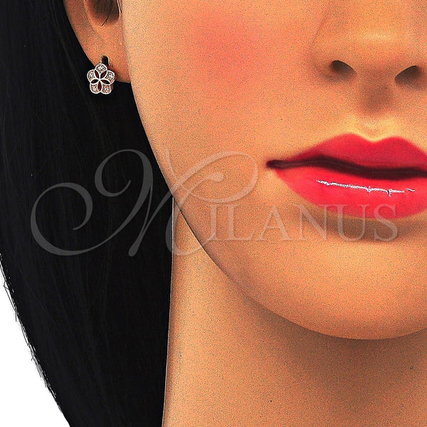 Arete Dormilona 02.292.0010.2 Plata Rodinada, Diseño de Flor, con Micro Pave Blanca, Pulido, Tono Rosado