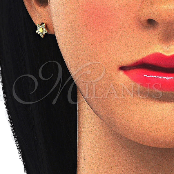 Arete Dormilona 02.292.0013.1 Plata Rodinada, Diseño de Estrella, con Micro Pave Blanca, Pulido, Tono Dorado
