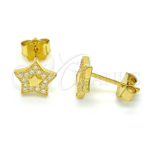 Arete Dormilona 02.292.0013.1 Plata Rodinada, Diseño de Estrella, con Blanca Micro Pave, Pulido, Tono Dorado