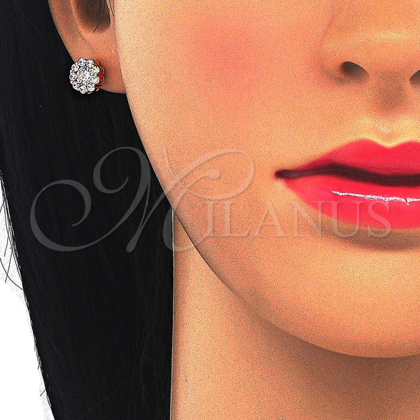 Arete Dormilona 02.186.0021.1 Plata Rodinada, Diseño de Flor, con Zirconia Cubica Blanca, Pulido, Tono Rosado