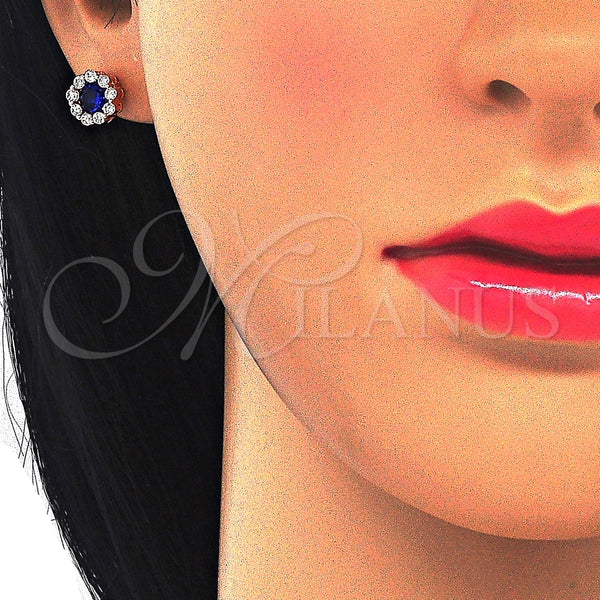 Arete Dormilona 02.186.0021.3 Plata Rodinada, Diseño de Flor, con Zirconia Cubica Zafiro Azul y Blanca, Pulido, Tono Rosado