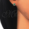 Arete Dormilona 02.186.0021.4 Plata Rodinada, Diseño de Flor, con Zirconia Cubica Verde y Blanca, Pulido, Tono Rosado