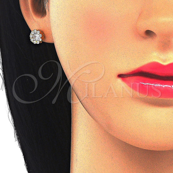 Arete Dormilona 02.186.0021.5 Plata Rodinada, Diseño de Flor, con Zirconia Cubica Blanca, Pulido, Tono Dorado