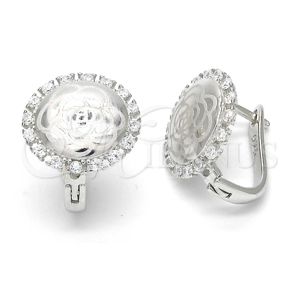 Argolla Huggie 02.186.0067.12 Plata Rodinada, Diseño de Flor, con Zirconia Cubica Blanca, Pulido, Rodinado