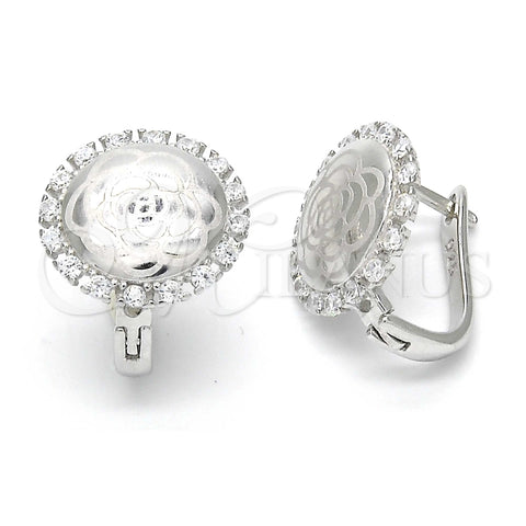 Argolla Huggie 02.186.0067.12 Plata Rodinada, Diseño de Flor, con Zirconia Cubica Blanca, Pulido, Rodinado