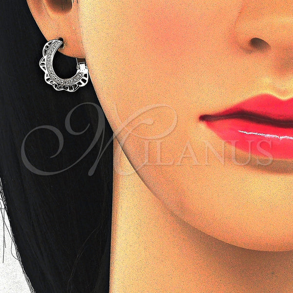 Argolla Huggie 02.186.0068.15 Plata Rodinada, con Micro Pave Blanca, Pulido, Rodinado