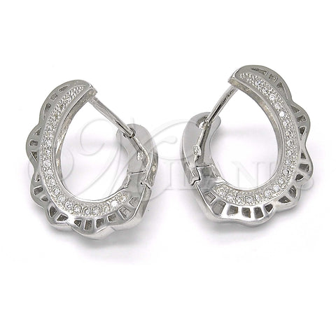 Argolla Huggie 02.186.0068.15 Plata Rodinada, con Micro Pave Blanca, Pulido, Rodinado