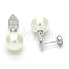 Arete Dormilona 02.186.0072 Plata Rodinada, Diseño de Gota, con Perla Marfil y Micro Pave Blanca, Pulido, Rodinado