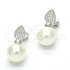 Arete Dormilona 02.186.0072 Plata Rodinada, Diseño de Gota, con Perla Marfil y Micro Pave Blanca, Pulido, Rodinado