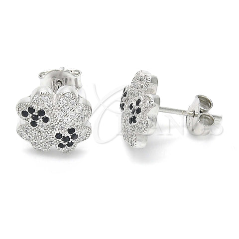 Arete Dormilona 02.186.0073 Plata Rodinada, con Negro and Blanca Micro Pave, Pulido, Rodinado