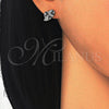 Arete Dormilona 02.186.0074 Plata Rodinada, Diseño de Corazón, con Micro Pave Negro y Blanca, Pulido, Rodinado