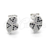 Arete Dormilona 02.186.0074 Plata Rodinada, Diseño de Corazón, con Micro Pave Negro y Blanca, Pulido, Rodinado