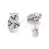 Arete Dormilona 02.186.0074 Plata Rodinada, Diseño de Corazón, con Micro Pave Negro y Blanca, Pulido, Rodinado