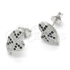 Arete Dormilona 02.186.0074 Plata Rodinada, Diseño de Corazón, con Micro Pave Negro y Blanca, Pulido, Rodinado