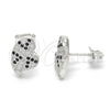 Arete Dormilona 02.186.0074 Plata Rodinada, Diseño de Corazón, con Micro Pave Negro y Blanca, Pulido, Rodinado