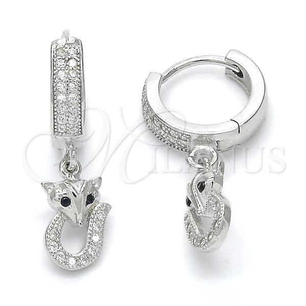 Arete Colgante 02.186.0078 Plata Rodinada, con Micro Pave Negro y Blanca, Pulido, Rodinado