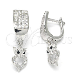 Arete Colgante 02.186.0080 Plata Rodinada, con Micro Pave Negro y Blanca, Pulido, Rodinado