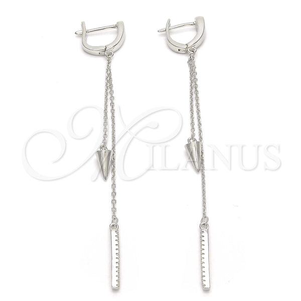 Arete Largo 02.186.0084 Plata Rodinada, con Zirconia Cubica Blanca, Pulido, Rodinado