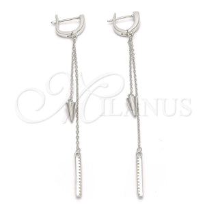 Arete Largo 02.186.0084 Plata Rodinada, con Zirconia Cubica Blanca, Pulido, Rodinado