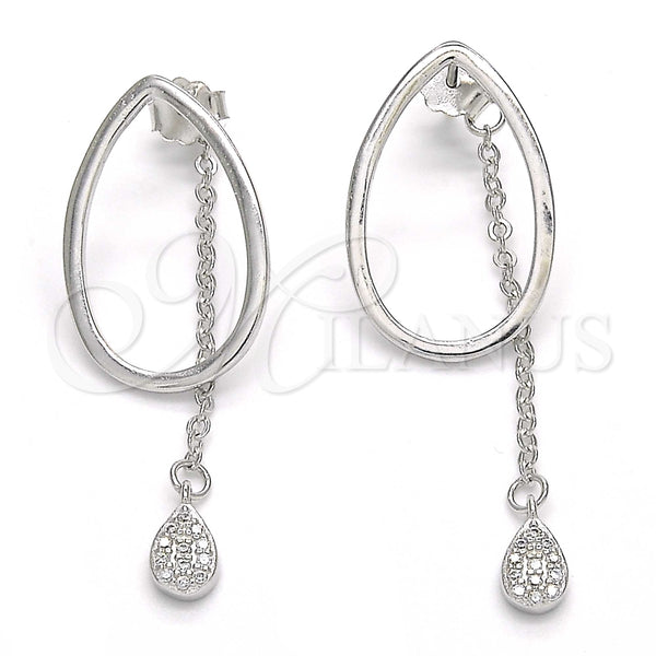 Arete Dormilona 02.186.0085 Plata Rodinada, Diseño de Gota, con Micro Pave Blanca, Pulido, Rodinado
