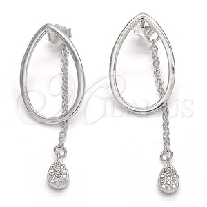 Arete Dormilona 02.186.0085 Plata Rodinada, Diseño de Gota, con Micro Pave Blanca, Pulido, Rodinado