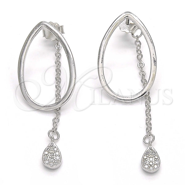 Arete Dormilona 02.186.0085 Plata Rodinada, Diseño de Gota, con Blanca Micro Pave, Pulido, Rodinado