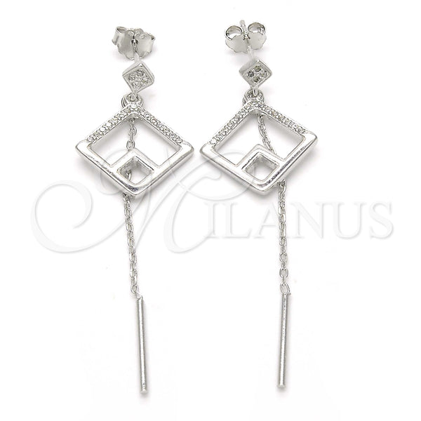 Arete Largo 02.186.0086 Plata Rodinada, con Micro Pave Blanca, Pulido, Rodinado