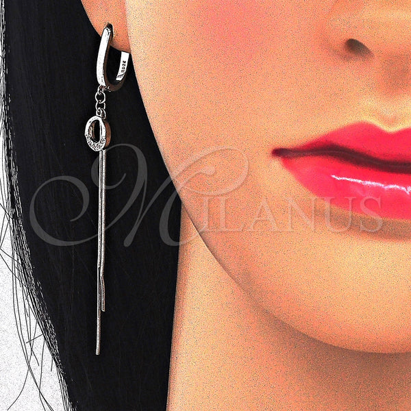 Arete Largo 02.186.0088 Plata Rodinada, con Micro Pave Blanca, Pulido, Rodinado